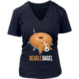 Beagle Dog Shirt - Bagel Bread Pun Funny Animals V-Neck T-Shirt Womens Plus Size S-4XL