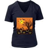 Jack O Lantern T-Shirt - Spooky Cemetery T Shirt Halloween - Womens Plus Size up to 4X