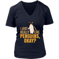 I Just Really Like Penguins Funny Cute Penguin Bird Animals V-Neck T-Shirt Womens Plus Size S-4XL