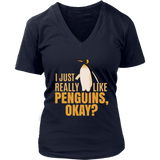 I Just Really Like Penguins Funny Cute Penguin Bird Animals V-Neck T-Shirt Womens Plus Size S-4XL