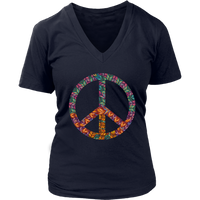 Mandala Peace Sign T-Shirt - 70s Retro Feathers Tee - Womens Plus Size up to 4X