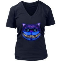 Womens Cheshire Cat Face Wonderland Big Faced Grinning Cat V-Neck T-Shirt Plus Size Up To 4X