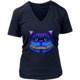 Womens Cheshire Cat Face Wonderland Big Faced Grinning Cat V-Neck T-Shirt Plus Size Up To 4X