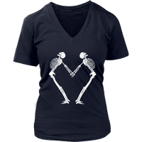 Halloween Skeleton Heart Romance Valentines Day V-Neck T-Shirt Womens Plus Size S-4XL