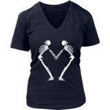 Halloween Skeleton Heart Romance Valentines Day V-Neck T-Shirt Womens Plus Size S-4XL