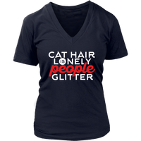 Cat Hair Is Lonely People Glitter Tshirt - Introvert T-Shirt - Love Kitty Tee - Womens Plus Size Up To 4X