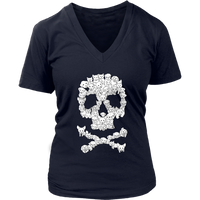 Dogs Skull Skeleton Dog Bones Trick or Treat Halloween Puppy V-Neck T-Shirt Womens Plus Size S-4XL