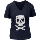 Dogs Skull Skeleton Dog Bones Trick or Treat Halloween Puppy V-Neck T-Shirt Womens Plus Size S-4XL