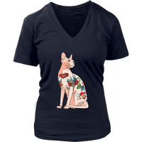 Cat And Tats Inked Cat Lover Tattoo Artist V-Neck T-Shirt Womens Plus Size S-4XL