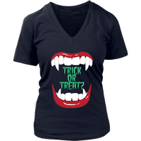 Halloween Trick or Treat T-Shirt - Vampire Fangs Tshirt - Womens Plus Size up to 4X