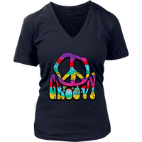 Distressed Groovy Peace Sign 60s 70s Tshirt Retro Hippie Soul V-Neck T-Shirt Womens Plus Size S-4XL