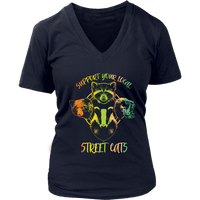 Support Your Local Street Cats Raccoon Rat Possum Opossum V-Neck T-Shirt Womens Plus Size S-4XL