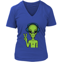 Alien Peace Sign Tshirt - Funny UFO Aliens Tee Shirt - Womens Plus Size Up To 4X