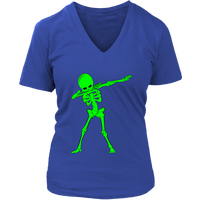 Neon Dabbing Skeleton Tshirt - Bright Halloween Dancing Bone - Womens Plus Size up to 4X