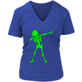 Neon Dabbing Skeleton Tshirt - Bright Halloween Dancing Bone - Womens Plus Size up to 4X