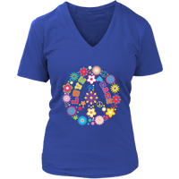 Peace Love Sign T-Shirt - Hippie Flowers Tee 60s Retro - Womens Plus Size up to 4X