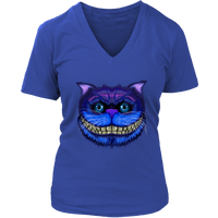 Womens Cheshire Cat Face Wonderland Big Faced Grinning Cat V-Neck T-Shirt Plus Size Up To 4X