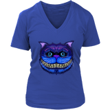 Womens Cheshire Cat Face Wonderland Big Faced Grinning Cat V-Neck T-Shirt Plus Size Up To 4X