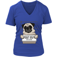 Funny Bad Dog T-Shirt - Pug Jail Mug Shot - Prisoner Puppy - Womens Plus Size Up To 4X