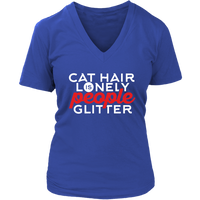 Cat Hair Is Lonely People Glitter Tshirt - Introvert T-Shirt - Love Kitty Tee - Womens Plus Size Up To 4X