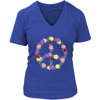 Flower Butterflies Peace Sign Tshirt - Retro 60s 70s Tee - Womens Plus Size Up To 4X