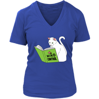 Funny Cat Lover T-Shirt - Cat Reading Mind Control Book Tee - Womens Plus Size Up To 4x