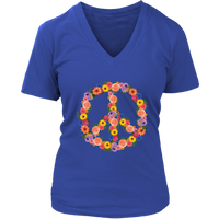 Flower Garden Peace Sign T-Shirt - Retro Pastel Flowers Tee - Womens Plus Size up to 4X