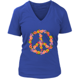 Flower Garden Peace Sign T-Shirt - Retro Pastel Flowers Tee - Womens Plus Size up to 4X