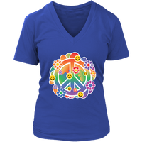 Happy Face Peace Sign Tshirt - Smile Flowers Retro Tee - Womens Plus Size Up To 4X