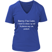 Funny Late Excuse T Shirt Cat Puke Cat Lover Tee Shirt - Womens Plus Size Up To 4X