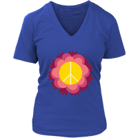 Flower Power Peace Sign T-Shirt - 70s Retro Pink Flowers Tee - Womens Plus Size up to 4X