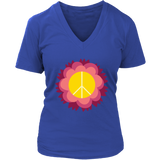 Flower Power Peace Sign T-Shirt - 70s Retro Pink Flowers Tee - Womens Plus Size up to 4X