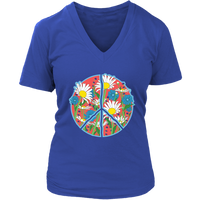 Floral Peace Sign T-Shirt - Retro Daisy Flowers Tee - Womens Plus Size up to 4X