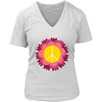 Flower Power Peace Sign T-Shirt - 70s Retro Pink Flowers Tee - Womens Plus Size up to 4X