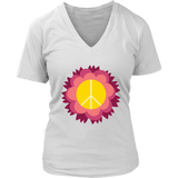 Flower Power Peace Sign T-Shirt - 70s Retro Pink Flowers Tee - Womens Plus Size up to 4X