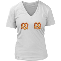 Womens Pretzel Boobs Sourdough Pretzels Snacks Soft Baked Halloween V-Neck T-Shirt Plus Size Up To 4X