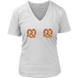 Womens Pretzel Boobs Sourdough Pretzels Snacks Soft Baked Halloween V-Neck T-Shirt Plus Size Up To 4X