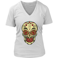 Mexican Sugar Skull Decor Tshirt - Artistic Halloween T-Shirt - Womens Plus Size Up To 4X