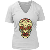 Mexican Sugar Skull Decor Tshirt - Artistic Halloween T-Shirt - Womens Plus Size Up To 4X