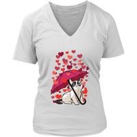 Cat Hearts Love Valentines Day Grumpy Irritable Bad Temper V-Neck T-Shirt Womens Plus Size S-4XL