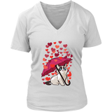 Cat Hearts Love Valentines Day Grumpy Irritable Bad Temper V-Neck T-Shirt Womens Plus Size S-4XL