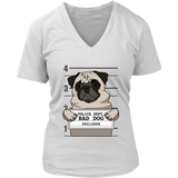 Funny Bad Dog T-Shirt - Pug Jail Mug Shot - Prisoner Puppy - Womens Plus Size Up To 4X