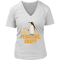 I Just Really Like Penguins Funny Cute Penguin Bird Animals V-Neck T-Shirt Womens Plus Size S-4XL