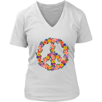 Flower Garden Peace Sign T-Shirt - Retro Pastel Flowers Tee - Womens Plus Size up to 4X