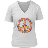 Flower Garden Peace Sign T-Shirt - Retro Pastel Flowers Tee - Womens Plus Size up to 4X