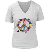 Butterfly Peace Sign Tshirt - Retro 70's Butterflies Tee - Womens Plus Size Up To 4X