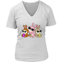 Womens Easter Rabbits T-Shirt Leopard Cheetah Animal Print Plus Size V-Neck Up to 4X