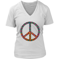 Mandala Peace Sign T-Shirt - 70s Retro Feathers Tee - Womens Plus Size up to 4X