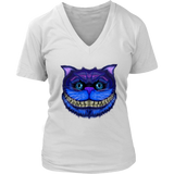 Womens Cheshire Cat Face Wonderland Big Faced Grinning Cat V-Neck T-Shirt Plus Size Up To 4X