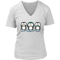 Funny Penguins See Hear Speak No Evil Bird Nerds Penguin V-Neck T-Shirt Womens Plus Size S-4XL